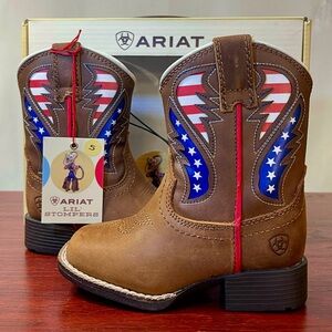 NEW 🌺 Ariat Leather Lil' Stompers Cowboy Boots USA Flag Patriotic toddler Size 5